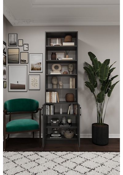 Asra Trend K-38 %100 MDF 60 cm Kapaklı Kitaplık Raflı Ofis Dosya Dolabı Koyu Gri