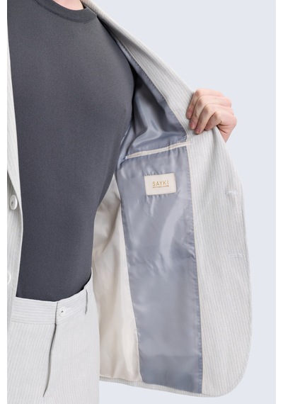 Hatemoğlu Gri Slim Fit Mono Yaka Keten Casual Takım Elbise