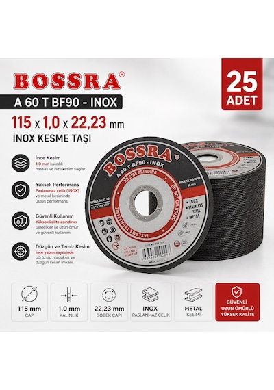 25 Adet 115x1.0x22.23 Mm İnox Kesme Taşı Paslanmaz Çelik Ve Metal Kesim Diski