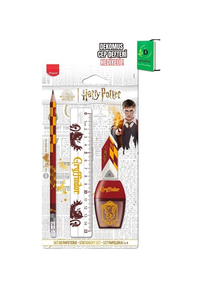 Maped X Dekomus Lisanslı Harry Potter Gryffindor Wizard 4'lü Kırtasiye Seti Kurşun Kalem, Cetvel, Silgi Ve Kalemtraş, "dekomus Cep Defteri Hediyeli" Altın