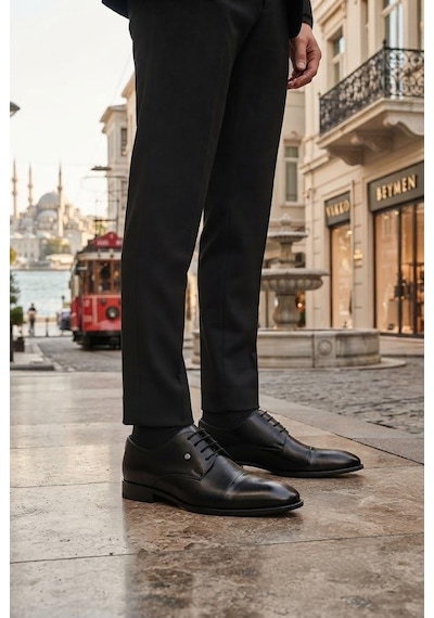 Fort 920202 Siyah Cilt Damat Ayakkabısı Takım Ayakkabısı Erkek Ayakkabı