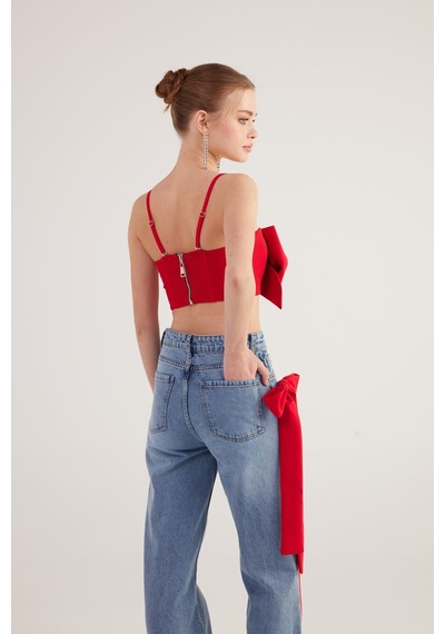 Holly Lolly Kurdele Görünümlü Crop Jazmin Bluz Kırmızı