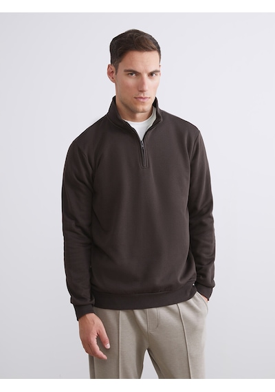 Lcwaıkıkı Classic Kahverengi Dik Yaka Uzun Kollu Erkek Kalın Sweatshirt