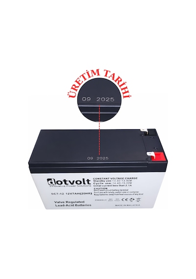 Dotvolt 12v 7ah Kuru Akü Vrla Bakımsız Akü Ups Alarm Güvenlik Sistemleri