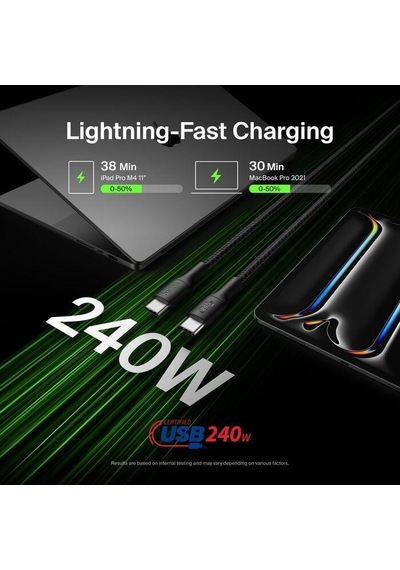 Belkin Cab025hq1mbk Boostcharge Pro 240w Usb-c To Usb-c Örgülü Kablo 1m - Siyah