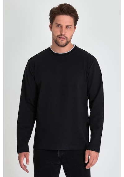 MMetalic MTLCE68 Çift Bisiklet Yaka Standart Rahat Kesim Erkek Sweatshirt - Siyah