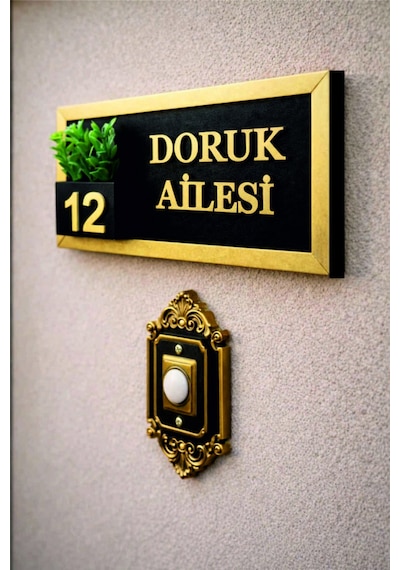 Kişiye Özel Lüks Gold Ahşap Kapı İsimliği Çiçekli 10x20 Cm Mdf Dekoratif Kapı Tabelası