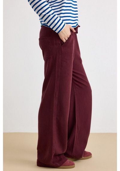 Olcay Beli Lastikli Rahat Kesim Soft Denim Pantolon Bordo 7587