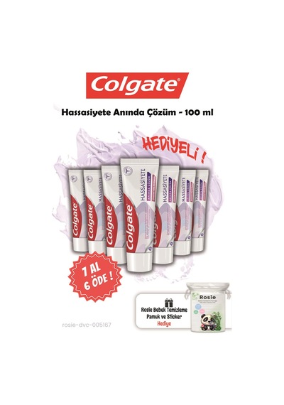 Colgate Hassasiyete Anında Çözüm Diş Macunu 7 x 100 ML + Rosie Pamuk