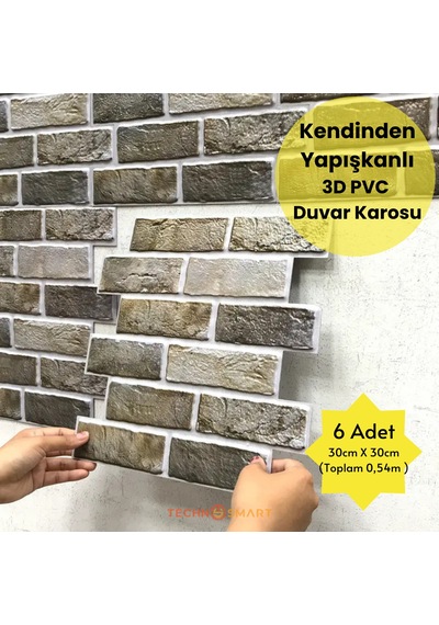 Technosmart 30x30cm 6adet 3d Kendinden Yapışkanlı Duvar Kağıdı Kaplama Mutfak Banyo 1paket 0,54 M2