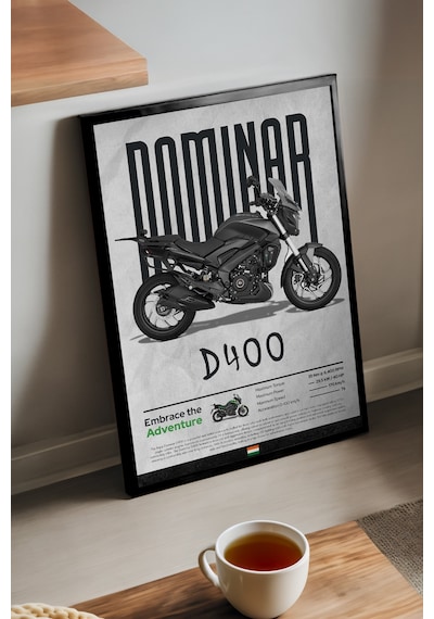 Bajaj Dominar 400 Siyah Ahşap Çerçeveli Poster, Dekoratif Motosiklet Duvar Tablosu