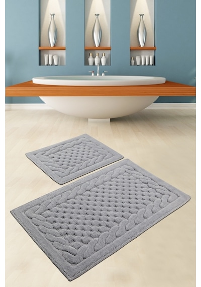 Bambi Cotton Gri 2 Li Set Yıkanabilir Banyo Halısı