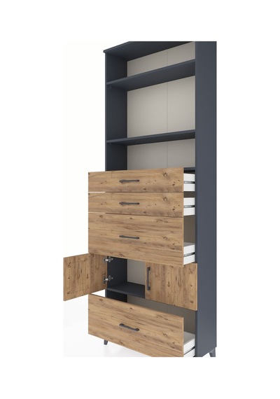 Arges Dolap 4 Raflı 4 Çekmeceli 2 Kapaklı 88x30x243 Antrasit-çam Antrasit