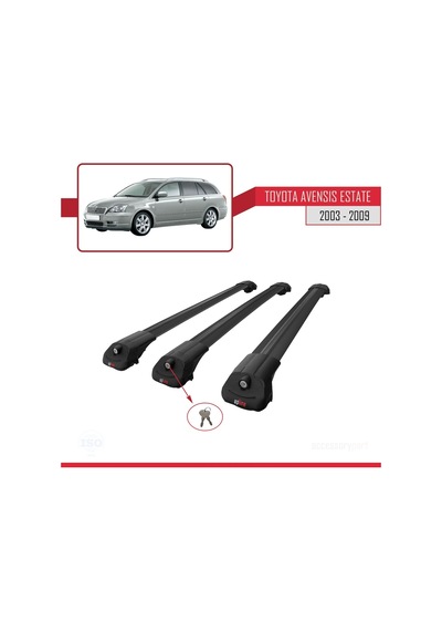 Toyota Avensis Sw 2003-2009 Arası İle Uyumlu Ace-1 Ara Atkı Tavan Barı Siyah 3 Adet Bar