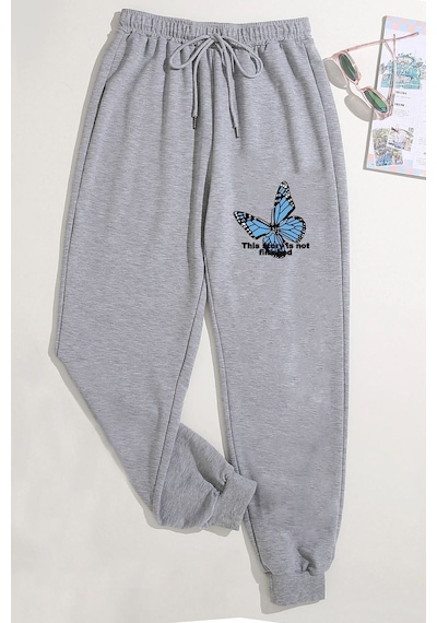 Uyguntarz Unisex Baskılı Eşofman Altı Orta Gri
