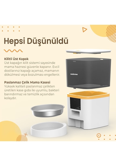 Haustier Qq003 Beyaz Akıllı Kedi Köpek Otomatik Mama Kabı, Tuya App-wifi Uzaktan Kontrol, 6lt Hazne