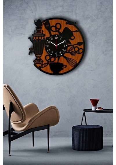 Pey Aksesuar Mutfak - Cafe Dekoratif Duvar Saati 50 Cm Ceviz-siyah