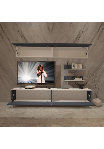 Decoraktiv Eko 5 Mdf Std Krom Ayaklı Tv Ünitesi Tv Sehpası Beyaz - Antrasit