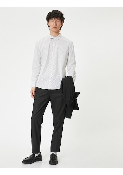 Koton Slim Fit Gömlek Yarım İtalyan Yaka Düğmeli Pamuklu Beyaz Desenli 4sam60082hw Beyaz