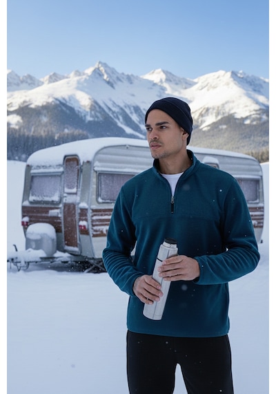 Buratti Regular Fit Anti-Pilling Tüylenme Yapmayan Dik Yaka Kalın Kışlık Şardonlu Erkek Polar 5896700 Indigo