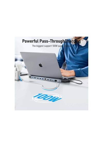 Lemorele Tc28, 12 İn 1 Type-c Hub Dock Ve Laptop Standı - 3 Ekran Destekli, 2x 4k Hdmı 1x Vga Rj45 Ethernet