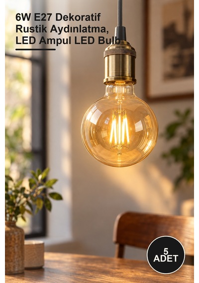 5 Adet Ct-4286 G90 Amber Led Glop Ampul 6w E27 Dekoratif Rustik Aydınlatma, Led Ampul Led Bulb