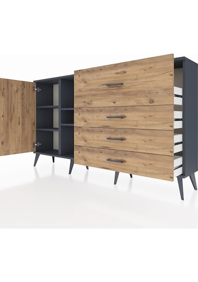 Arges Konsol 4 Raflı 4 Çekmeceli Tek Kapaklı 176x30x99 Antrasit-çam Atlas Çam - Antrasıt Arges Konsol 4 Raflı 4 Çekmeceli Tek Kapaklı 176x30x99 Antrasit-çam Atlas Çam - Antrasıt