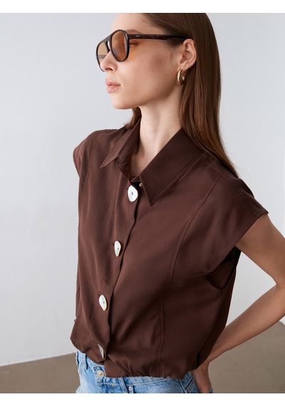 Dilvin 50545 Yaka Detaylı Kolsuz Bluz-kahve