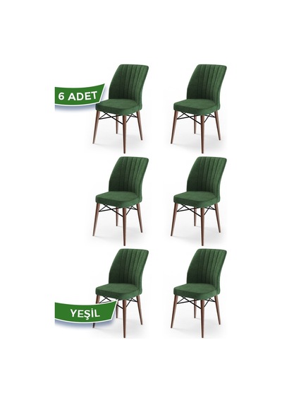 Canisa Concept Flex Serisi, Haki Yeşil Sandalye, Ceviz Gürgen Ayak 6 Adet Sandalye Yeşil