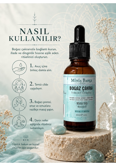 Minia Bahçe Itır Çay Ağacı ve Akgünlük İçerikli Boğaz Çakra Masaj Yağı 30 ML