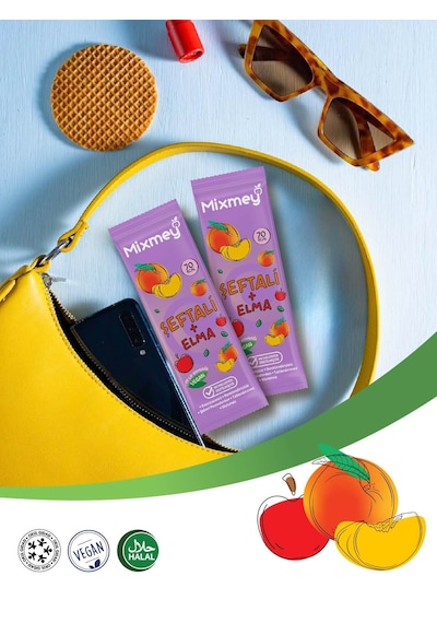 Mixmey Şeftali Meyve Barı 24 Adet | Atıştırmalıklar – Vegan, Glutensiz, Koruyucusuz 20gr X 24 Adet