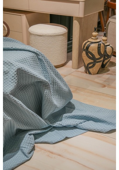 Sofline Premium %100 Pamuk Tek Kişilik Yazlık Pike, Yatak Örtüsü, Terletmez Kumaş Gri Renk 160x240cm Petrol