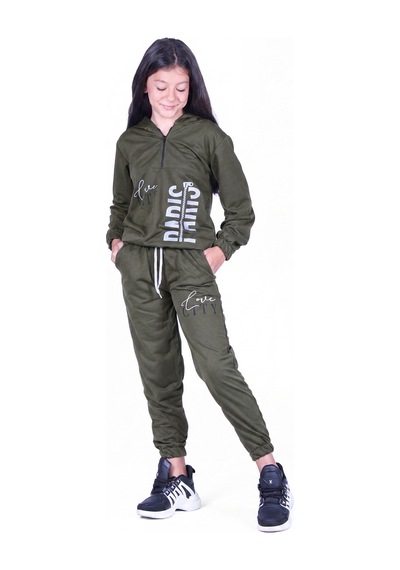 Fyk Kids Kız Çocuk Love City Baskılı Fermuarlı Eşofman Takımı Haki