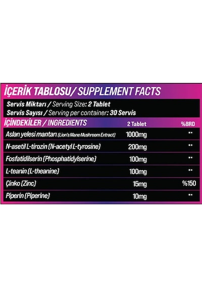 Grımsupps Lıon's Mane Neuro Support L-theanıne & N-acetyl Tyrosıne 60 Tablets