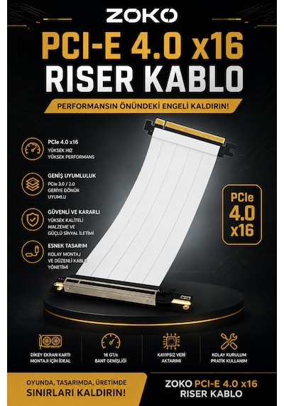 Zoko Pcı-e 4.0 X16 Riser Kablo Beyaz