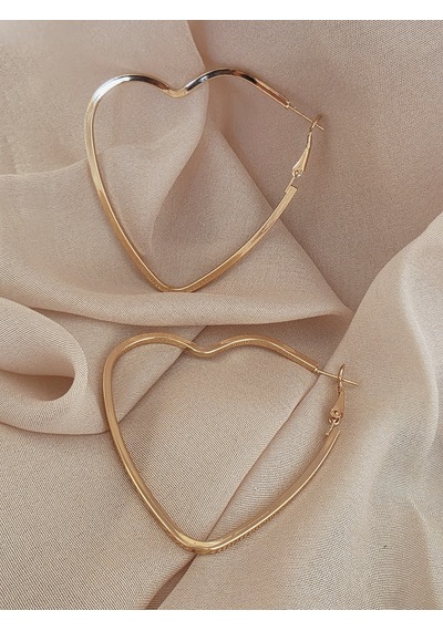 Kalp Model Halka Gold Renk Çelik Küpe 6cm Altın