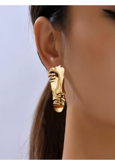 14k Altın Kaplama Geometrik Maske Küpe Altın