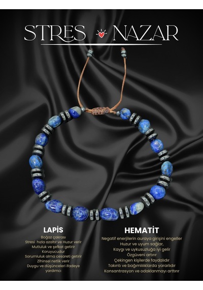 Sertifikalı Lapis Lazuli Ve Hematit Doğal Taşlı Bileklik Lacivert