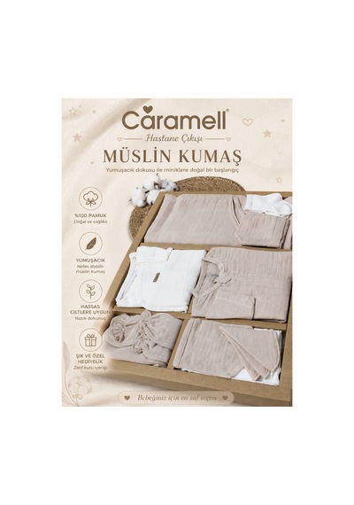 Phokaia Barbosa Caramell %100 Doğal Pamuk Müslin 10'lu Hastane Çıkışı Zıbın Seti Yazlık Kahverengi