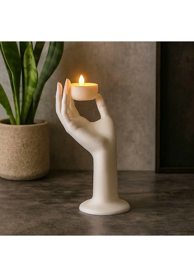Serenity Estetik El Figürlü Dekoratif Led Mumluk - Modern Heykel Obje 1 Adet Led Tea Light Dahil