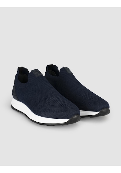 Cabani Erkek Lacivert Triko Hakiki Deri Yazlık Slip-on Ayakkabı
