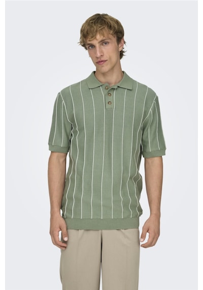 Only & Sons Erkek Çizgili Gömlek Yaka Yeşil T-shirt - 22037080 Yeşil