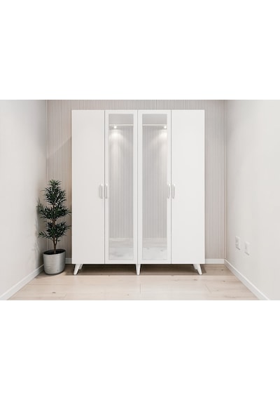 Alara Tamamı Mdf Aynalı Portmanto Vestiyer Ayakkabılık Beyaz 140 Cm - M2
