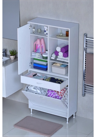 Eliusta Mira Dolap 6 Bölme Çok Fonksiyonlu Banyo Dolabı 70 Cm Beyaz Sepetli Dolap 70x171x32,5 Cm Organizer Beyaz Eliusta Mira Dolap 6 Bölme Çok Fonksiyonlu Banyo Dolabı 70 Cm Beyaz Sepetli Dolap 70x171x32,5 Cm Organizer Beyaz
