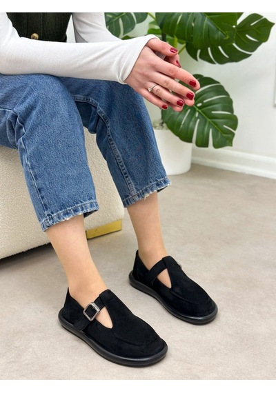 Erva'nın Butiği Siyah Süet Olivia Toka Detaylı Kadın Loafer-5999