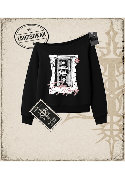 Tarzsokak Gotik & Grunge Streetwear Fake Flex Kayık Yaka Sweatshirt Siyah