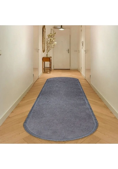 Vl Yuvarlak Comfort Düz Saçaklı Peluş Antrasit Yolluk Halı Oval Antrasit Düz Saçak