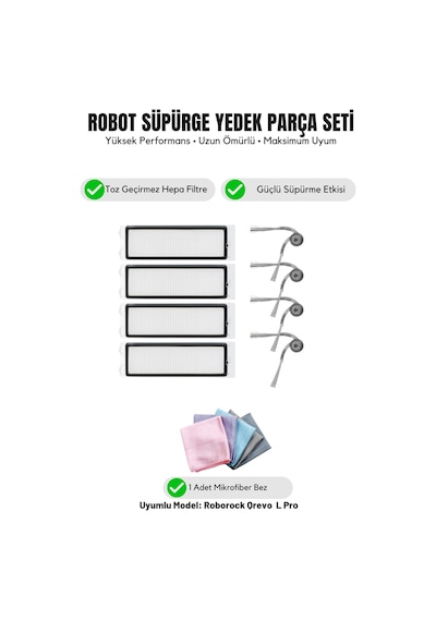 Roborock Qrevo L Pro İle Uyumlu 4 Yan Fırça 4 Filtre 1 Temizlik Bezi 10.0