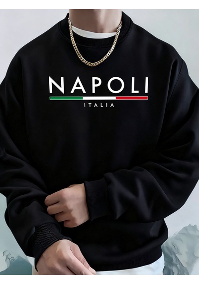 Startmore Startmorenapoli İtalya Mektup Desenli Moda Kapüşonlu Üst Erkekler Sonbahar Polar Kapşonlu Kazak Rahat Siyah