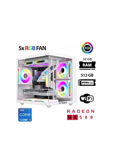Xaser Cube X160 i5-12400F 16 GB 512 GB M.2 Nvme SSD 8 GB RX580 Free Dos Masaüstü Oyuncu Bilgisayarı